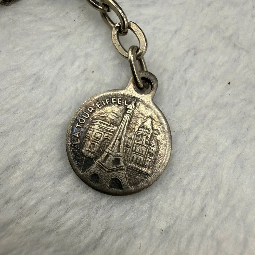Vintage Paris Souvenir Bracelet Silver Tone Eiffel Tower Arc De Triomphe 8